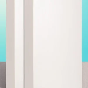 Two white high thickness foam sheets stand vertically against a gray surface and blue background.